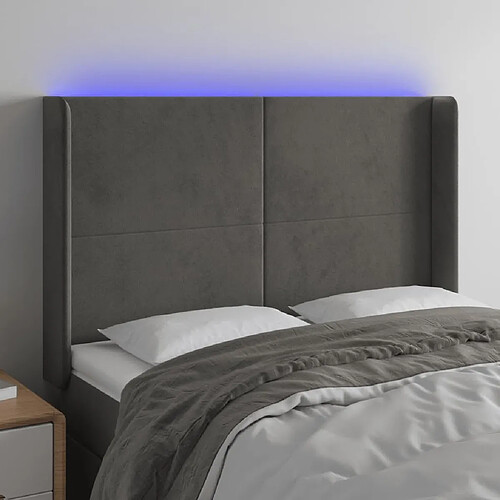 Maison Chic Tête de lit scandinave à LED,meuble de chambre Gris foncé 147x16x118/128 cm Velours -MN36569