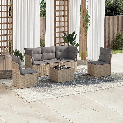 vidaXL Salon de jardin avec coussins 6 pcs beige résine tressée