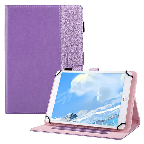 Etui en PU Bling pailleté avec support et porte-carte violet pour votre Tablet 10 pouces