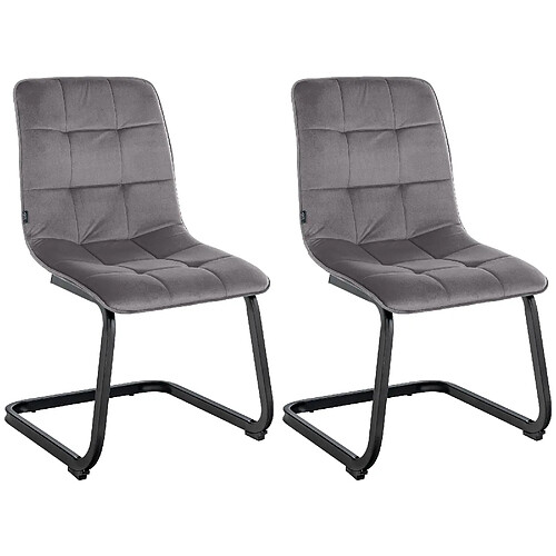 Decoshop26 Set de 2 chaises de salle à manger coutures décoratives carrées en velours gris foncé et pieds luge en métal noir 10_0001575