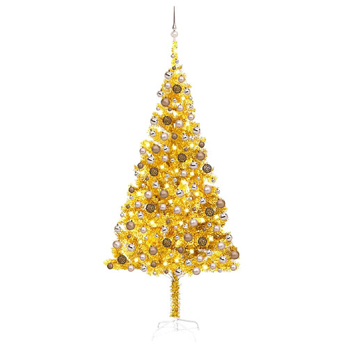 vidaXL Arbre de Noël artificiel pré-éclairé et boules doré 240 cm PET