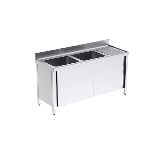 Plonge Inox Double avec Portes et Egouttoir Gamme 600 - Distform