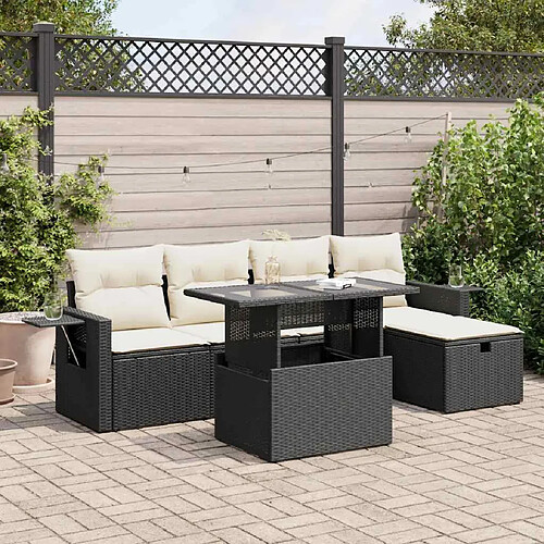 vidaXL Salon de jardin 6 pcs avec coussins noir résine tressée