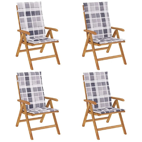 Maison Chic Lot de 4 Chaises de jardin inclinables,Fauteuil d'extérieur bois massif teck -MN22733