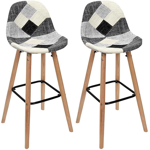 The Home Deco Factory Set de 2 tabourets de bar patchwork gris.