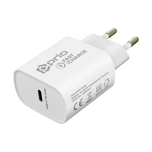 Prion Books Chargeur Secteur USB-C 3A Power Delivery 20W Charge Rapide Compact Prio Blanc