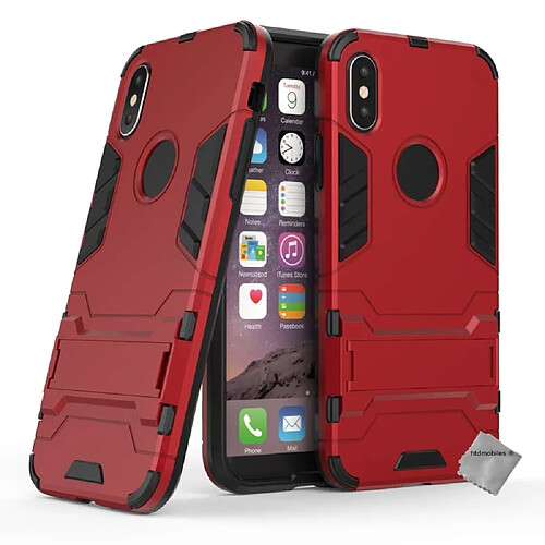 Htdmobiles Coque rigide anti choc pour Apple iPhone X + verre trempe - ROUGE