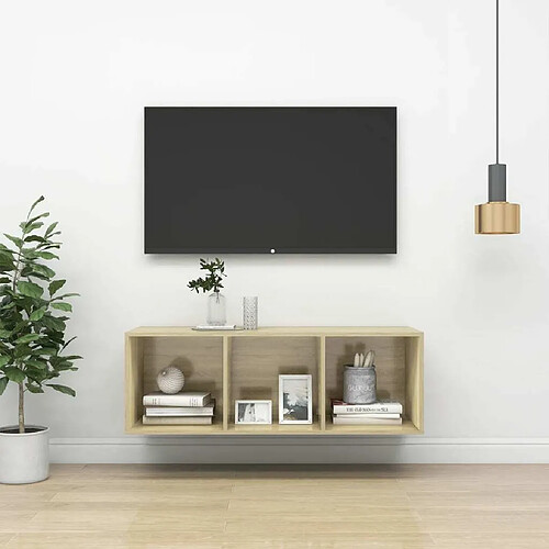 Maison Chic Meuble TV scandinave mural Banc TV suspendu pour salon - Chêne sonoma 37x37x107 cm Aggloméré -MN50187