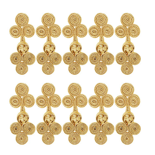 10 paires de boutons de noeud chinois trois roues pour cheongsam tang costume or