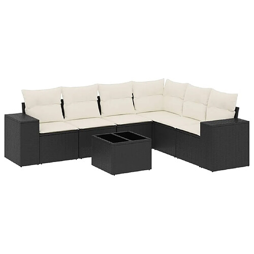 Maison Chic Ensemble Tables et chaises d'extérieur 7pcs avec coussins,Salon de jardin noir résine tressée -GKD772580