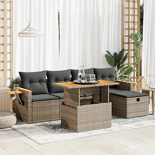 vidaXL Salon de jardin 6 pcs avec coussins gris résine tressée