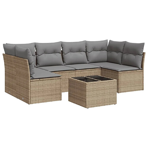 Maison Chic Salon de jardin avec coussins 7 pcs | Ensemble de Table et chaises | Mobilier d'Extérieur beige résine tressée -GKD83778