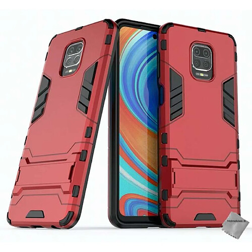 Htdmobiles Coque rigide anti choc pour Xiaomi Redmi Note 9S + film ecran - ROUGE