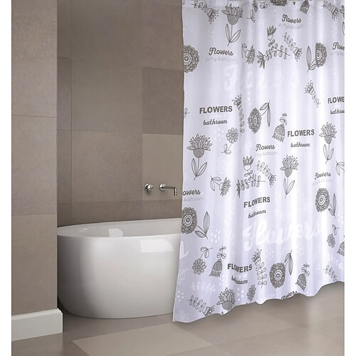 MSV Rideau de douche Polyester FLOWERS 180x200cm QUALITÉ PREMIUM Gris & Blanc - Anneaux inclus