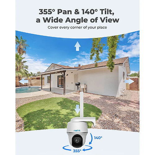 REOLINK Go PT Plus - 4G Caméra Surveillance Batterie Sans Fil Extérieure, 4MP HD, Pan & Tilt, Smart Détection,Vision nocturne, Zoom numérique 16x, étanche