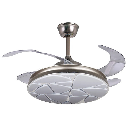 Ventilateur de plafond MARTE chromé, 4 pales escamotables, 72W LED 3000|4000|6000K, H35xP.108/50cm