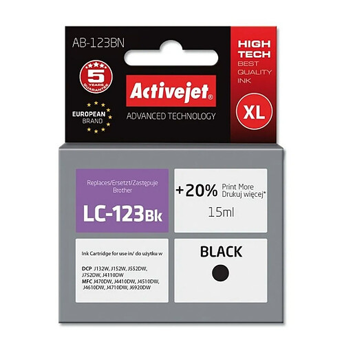 Activejet? Cartouche d'encre originale Activejet AB-123BN Noir