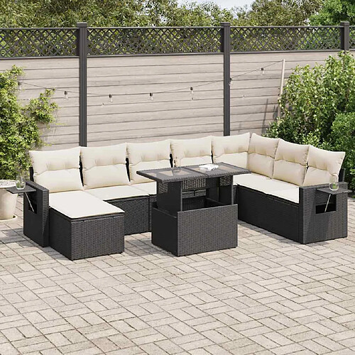 vidaXL Salon de jardin 9 pcs avec coussins noir résine tressée