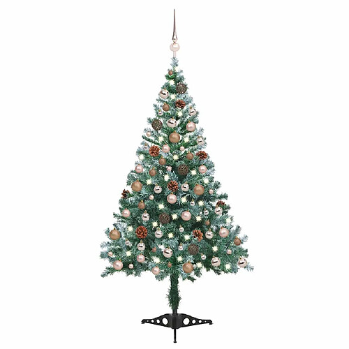 vidaXL Arbre de Noël givré pré-éclairé et boules pommes de pin 150 cm