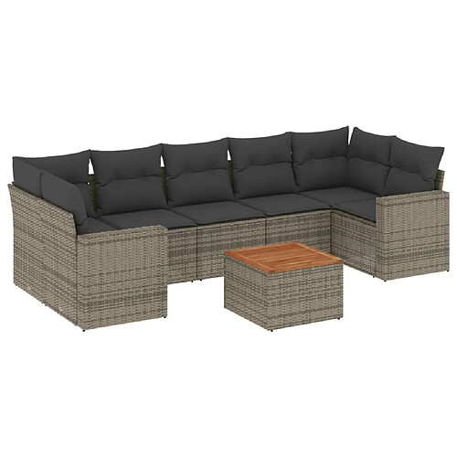 Maison Chic Salon de jardin 8 pcs avec coussins | Ensemble de Table et chaises | Mobilier d'Extérieur gris résine tressée -GKD70700