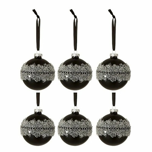 Paris Prix Lot de 6 Boules de Noël Glace 8cm Noir & Argent