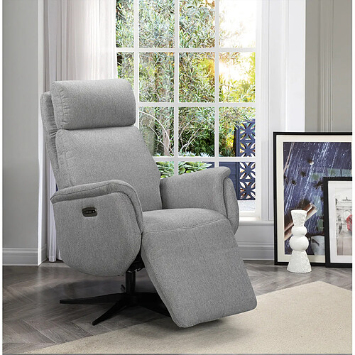 Pegane Fauteuil relax électrique en tissu polyester couleur Gris clair - Longueur 75 x Profondeur 75 x Hauteur 111 cm