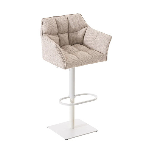 Decoshop26 Tabouret de bar chaise haute de comptoir couture carrées assise en tissu crème cadre en métal blanc 10_0004753