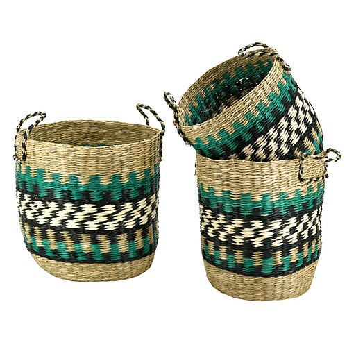 Aubry Gaspard Cache-pots en jonc naturel et teinté (Lot de 3).