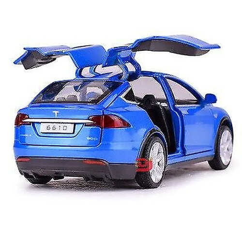 Universal Un modèle de voiture en alliage à six portes, un modèle Tesla X avec des lumières simulées et des jouets musicaux pour les enfants.(Bleu)