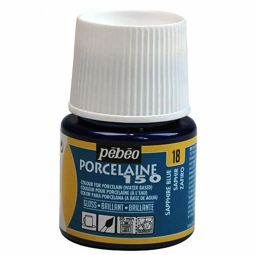 Pebeo Peinture à l'eau brillante pour porcelaine - Bleu saphir - 45 ml