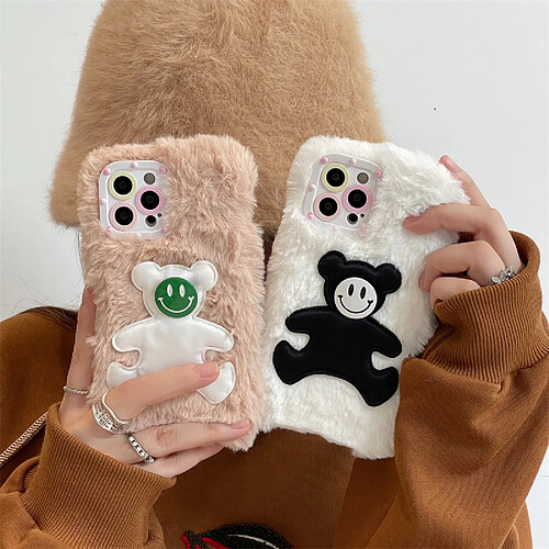 GUPBOO Étui pour iPhone13ProMax Étui de téléphone personnalisé en peluche Smiley Bear