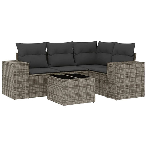 Maison Chic Salon de jardin 5 pcs avec coussins | Ensemble de Table et chaises | Mobilier d'Extérieur gris résine tressée -GKD59457