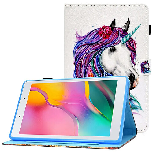 Etui en PU motif cousu avec support et porte-cartes pour votre Samsung Galaxy Tab A 8.0 (2019) SM-T290 (Wi-Fi)/SM-T295 (LTE) - Cheval Blanc