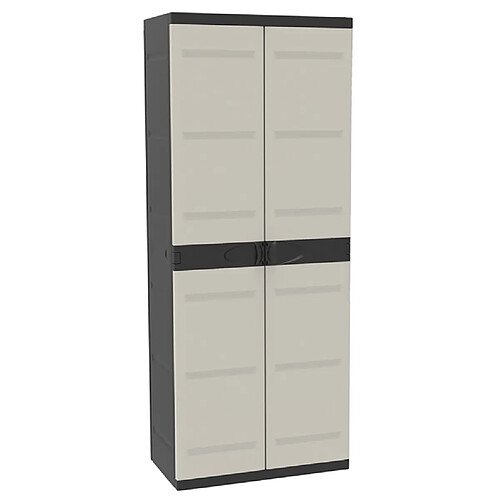 Pegane Armoire meuble de rangement 2 portes, intérieur/extérieur coloris noir/taupe - Longueur 70 x Profondeur 44 x Hauteur 176 cm