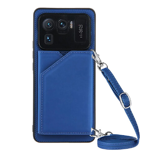 Coque en TPU + PU Peau caoutchoutée avec support et porte-cartes bleu pour votre Xiaomi Mi 11 Ultra