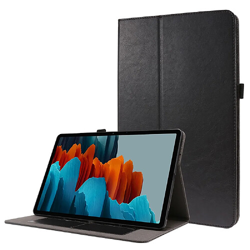 Etui en PU conception à deux volets de texture de cheval fou noir pour votre Samsung Galaxy Tab S7