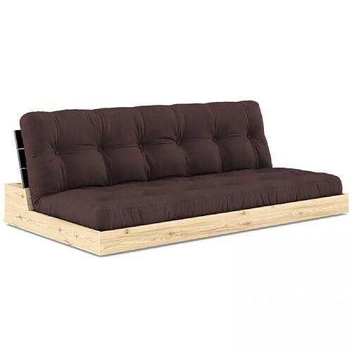 Inside 75 Canapé lit futon BASE marron couchage 130cm dossiers noirs coffres