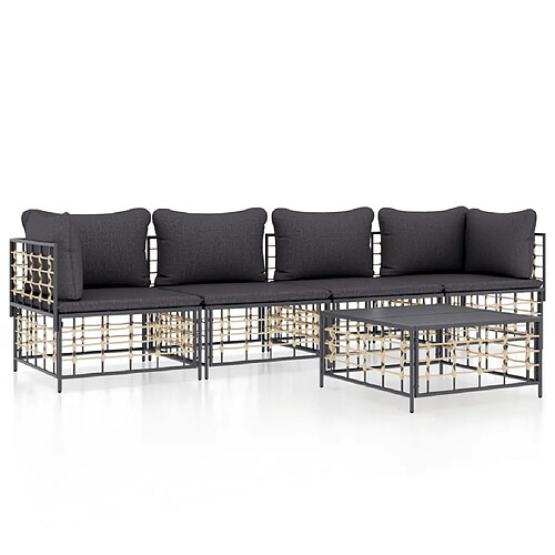 Maison Chic Salon de jardin 5 pcs + coussins - Mobilier/Meubles de jardin - Table et chaises d'extérieur anthracite résine tressée -MN18379