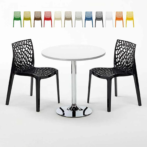 Grand Soleil Table Ronde et 2 Chaises Colorées Set In