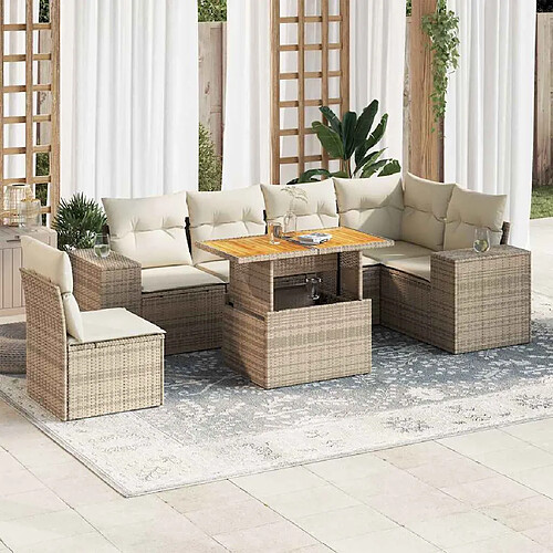 vidaXL Salon de jardin avec coussins 7 pcs beige résine tressée