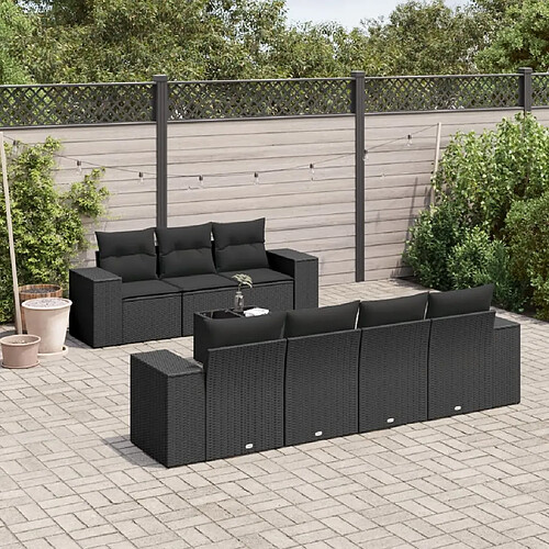 vidaXL Salon de jardin 8 pcs avec coussins noir résine tressée