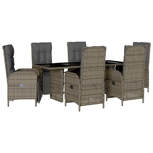 Maison Chic Ensemble à manger d'extérieur 7 pcs avec coussins,Salon de jardin,Mobilier de jardin gris rotin -GKD151113