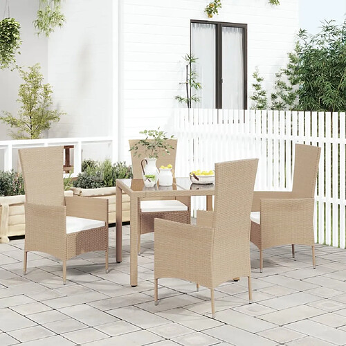 vidaXL Chaises de jardin avec coussins lot de 4 Résine tressée Beige