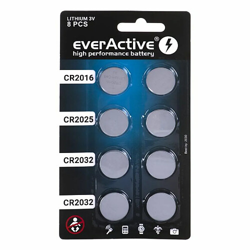 8 lithium battery set everActive 4 x CR2032, 2 x CR2025, 2 x CR2016