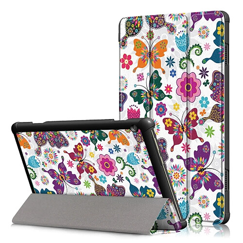 Wewoo Housse Coque Étui en cuir avec rabat à déformation horizontale pour motif de couleur pour Lenovo Tab M10, support à trois rabats (motif papillon)