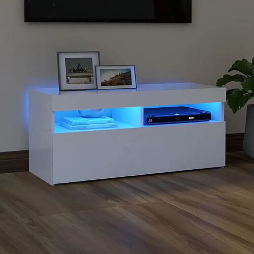 vidaXL Meuble TV avec lumières LED blanc 90x35x40 cm