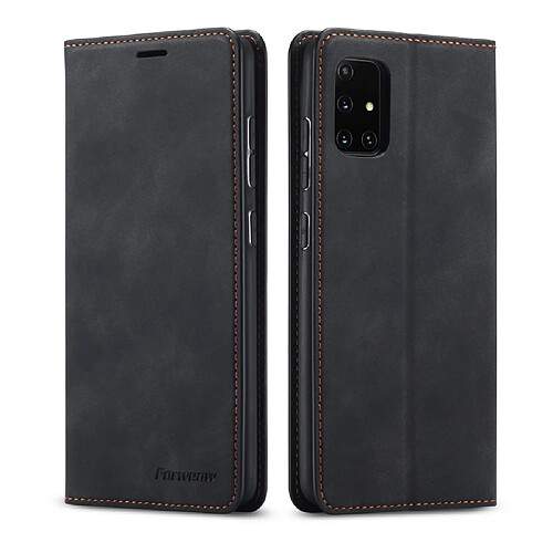 Etui en PU toucher soyeux avec support noir pour votre Samsung Galaxy A71