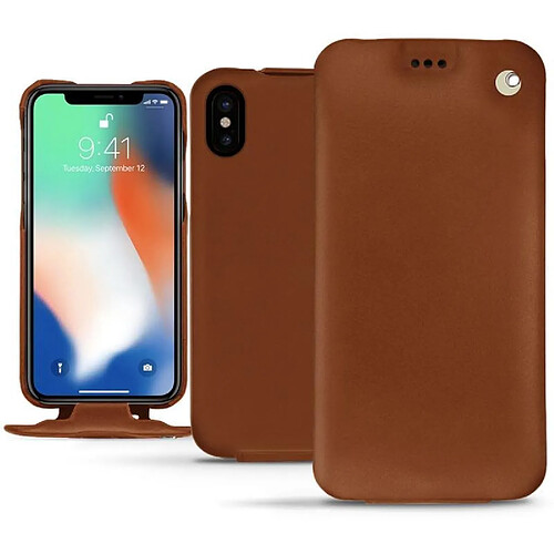 Housse cuir Apple iPhone Xs Max - Rabat vertical - Marron ( Nappa - Pantone #8B4720 ) - NOREVE