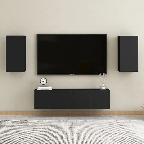 vidaXL Ensemble de meubles TV 4 pcs Noir Bois d'ingénierie