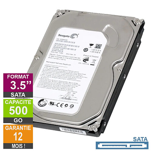 Seagate Technology Disque Dur 500Go SATA 3.5 Seagate ST3500312CS 20mm 5900rpm 8Mo · Reconditionné